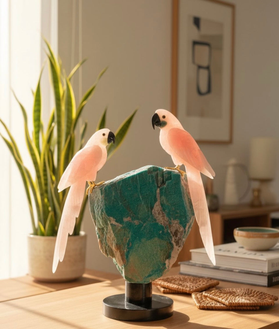 Rose Quartz Couple on Amazonite — 25cm