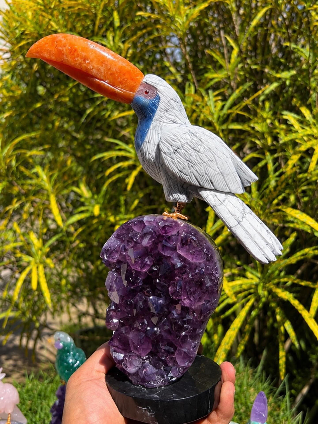 Toucan on Amethyst Base — Crystal Carving — 45cm