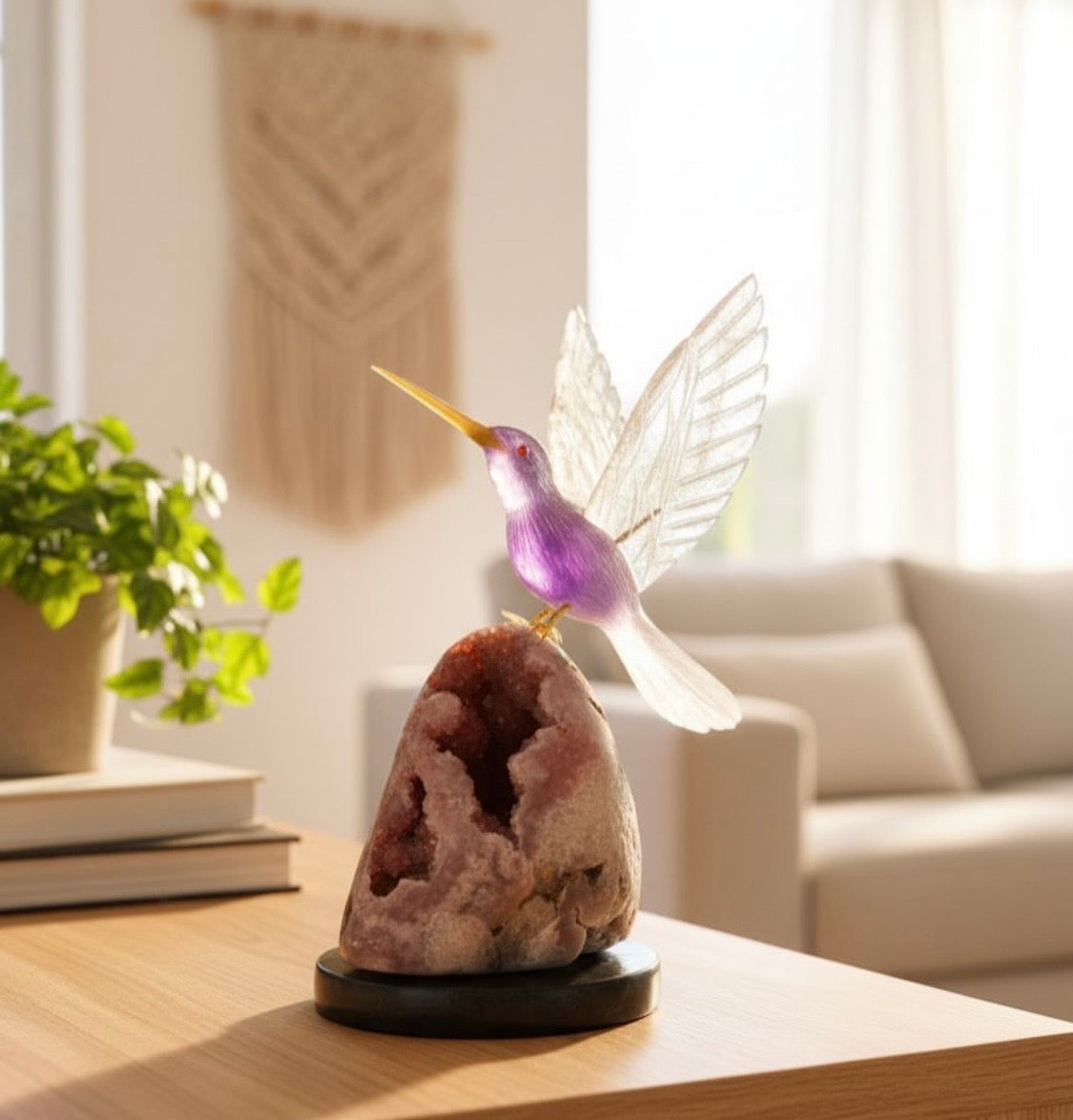 Amethyst Hummingbird on Geode — 45cm