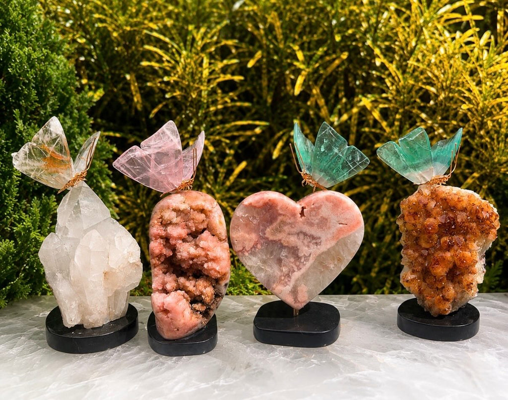 Stone Butterflies on Mineral Bases — Crystal Carving