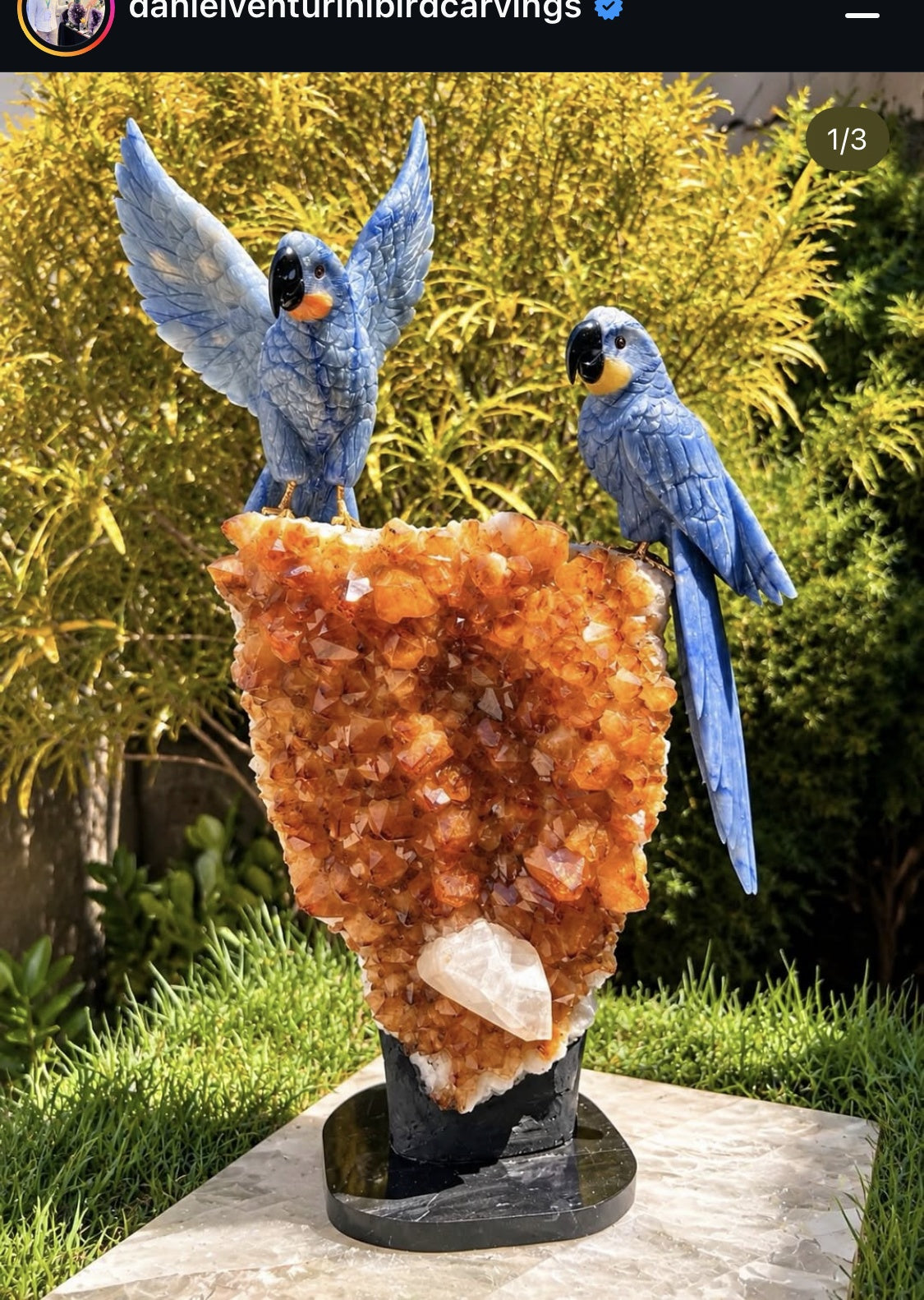 Blue Macaw Pair on Citrine — 45cm