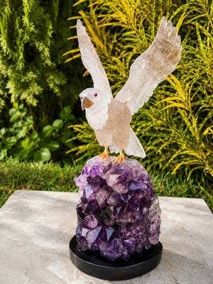 Eagle Pair on Amethyst & Citrine — Rock Crystal Carving