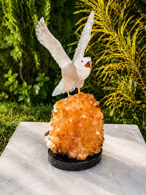 Eagle Pair on Amethyst & Citrine — Rock Crystal Carving