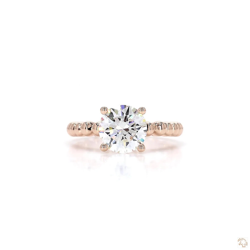 Beaded Solitaire Round Diamond Engagement Ring