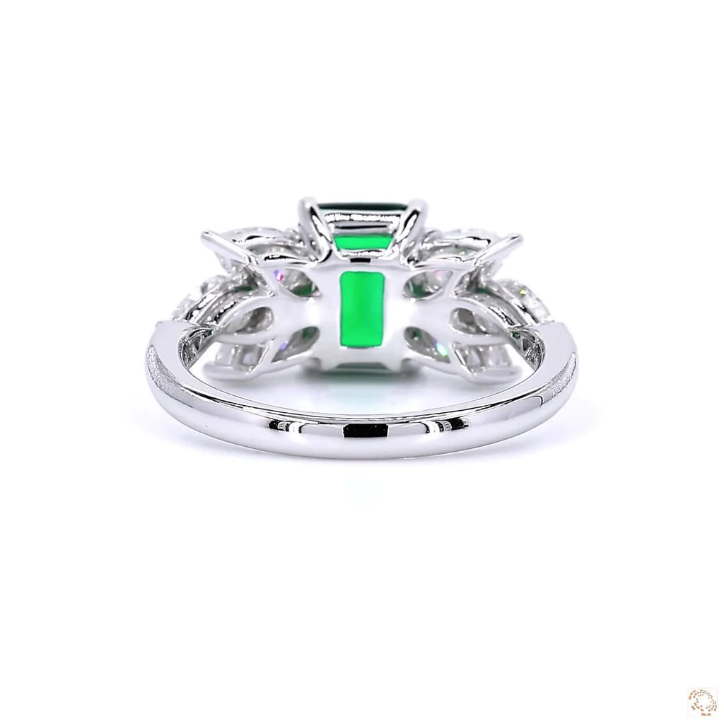 Side Stones & Lab Grown Green Emerald Diamond Ring