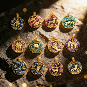 Médaille Zodiaque · MF278 18K enamel 12-constellation medallion (supplier watermark removed)