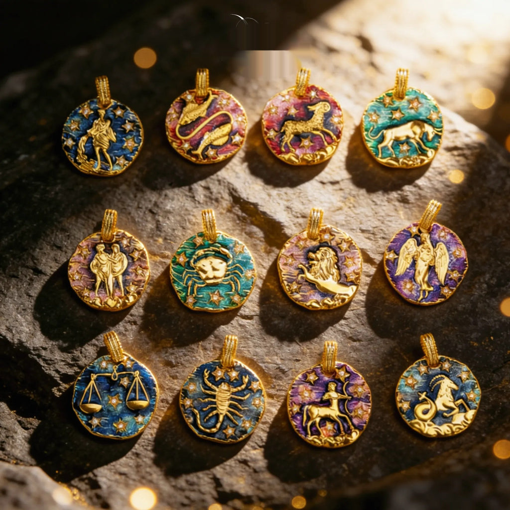 Médaille Zodiaque · MF278 18K enamel 12-constellation medallion (supplier watermark removed)