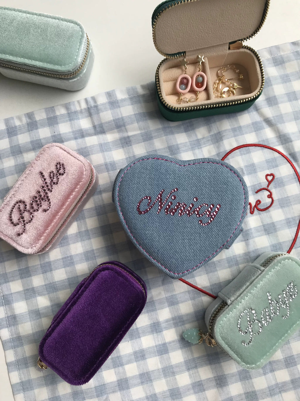 Personalized rhinestone name jewelry boxes — lifestyle