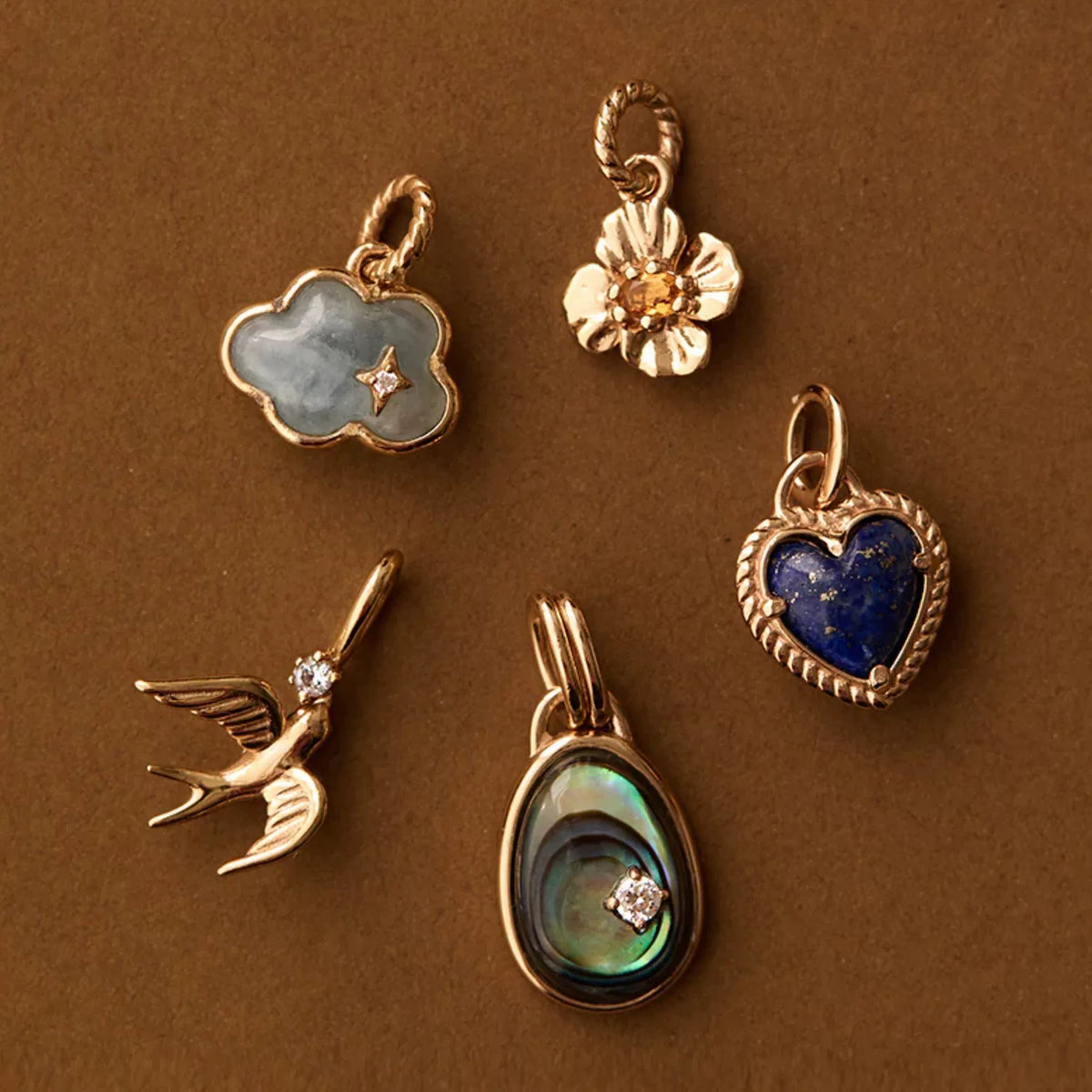 Heart · Cloud · Bird Charm Set