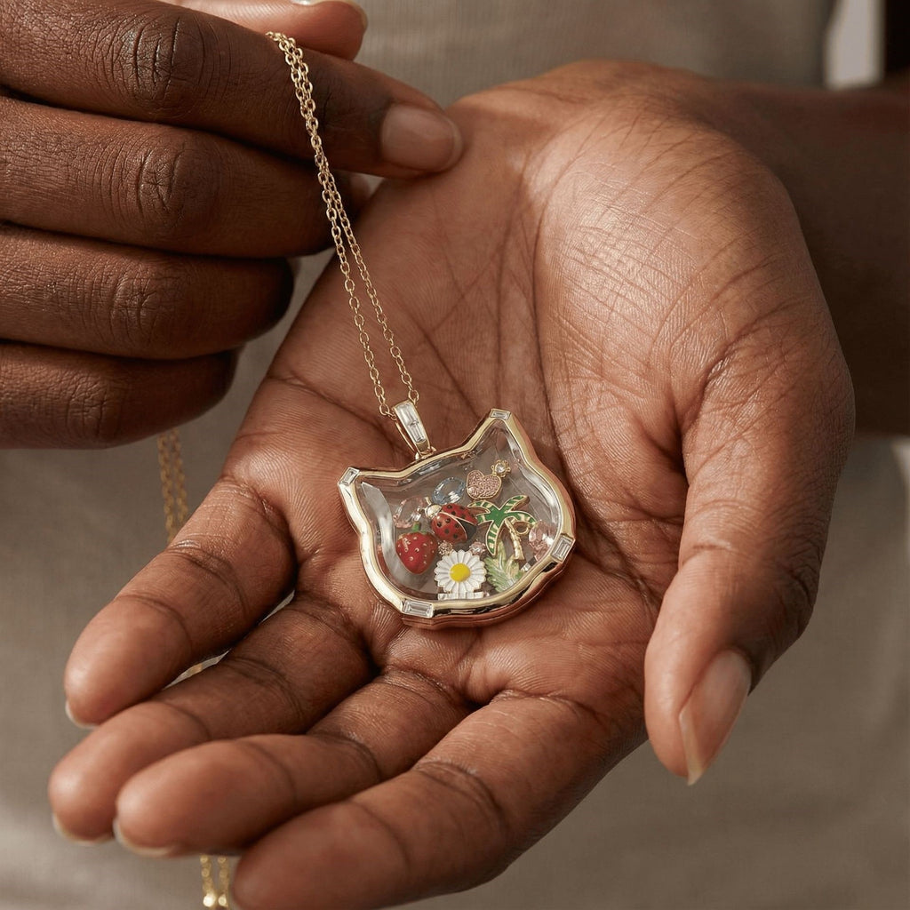 Fox Glass Locket Charm — hand holding filled fox glass locket