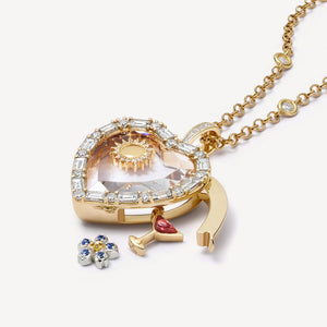 Heart Zircon Glass Locket Charm — open heart zircon locket with charms inside