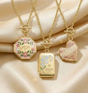Heart Open Locket Charm — three lockets on silk