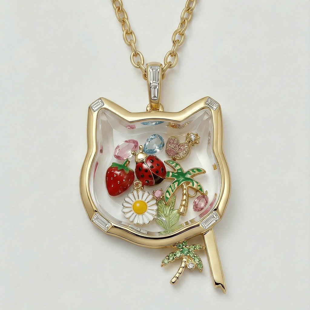 Fox Glass Locket Charm — fox glass open on hinge with charms