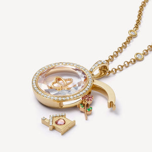 Heart Zircon Glass Locket Charm — three-quarter open heart locket on chain