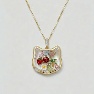 Fox Glass Locket Charm — closed fox locket on chain with charms