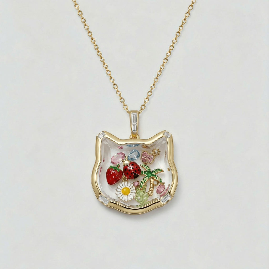 Fox Glass Locket Charm — closed fox locket on chain with charms