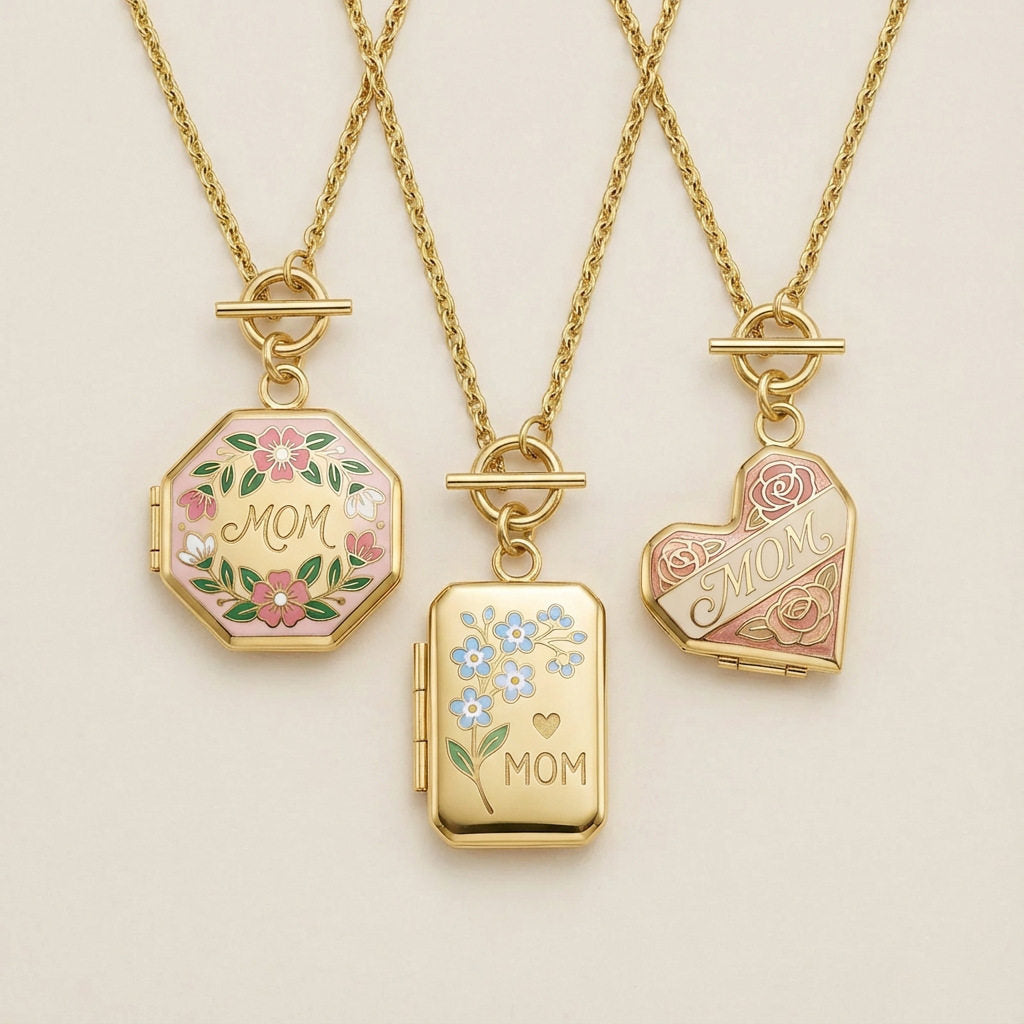 Heart Open Locket Charm — three lockets flat lay