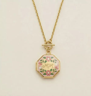 Heart Open Locket Charm — octagon MOM close-up