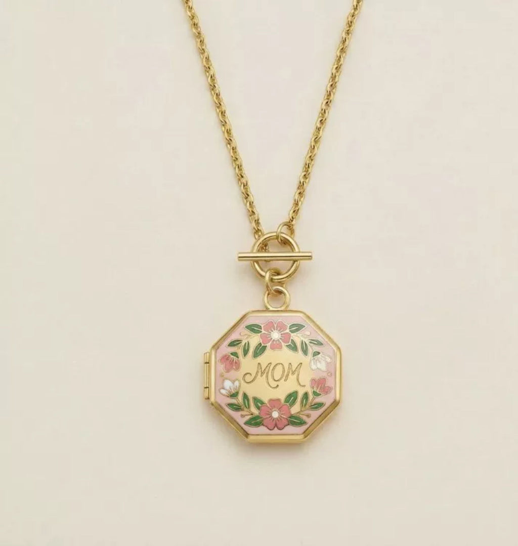 Heart Open Locket Charm — octagon MOM close-up
