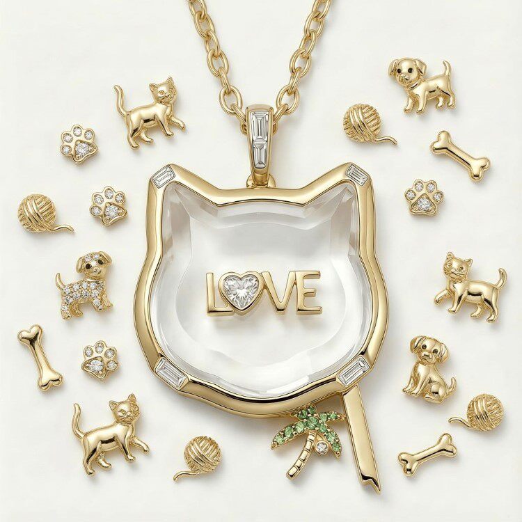 Fox Glass Locket Charm — fox locket with LOVE charm hinge ajar
