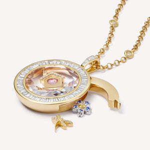 Heart Zircon Glass Locket Charm — round open-glass locket with house charm