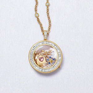 Heart Zircon Glass Locket Charm — round closed glass locket filled