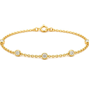 Perlueur Station Bracelet catalog — five bezel lab-grown diamonds on yellow gold chain