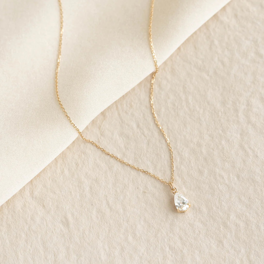 Pear Cut Lab Grown Diamond Pendant Necklace 14k Gold