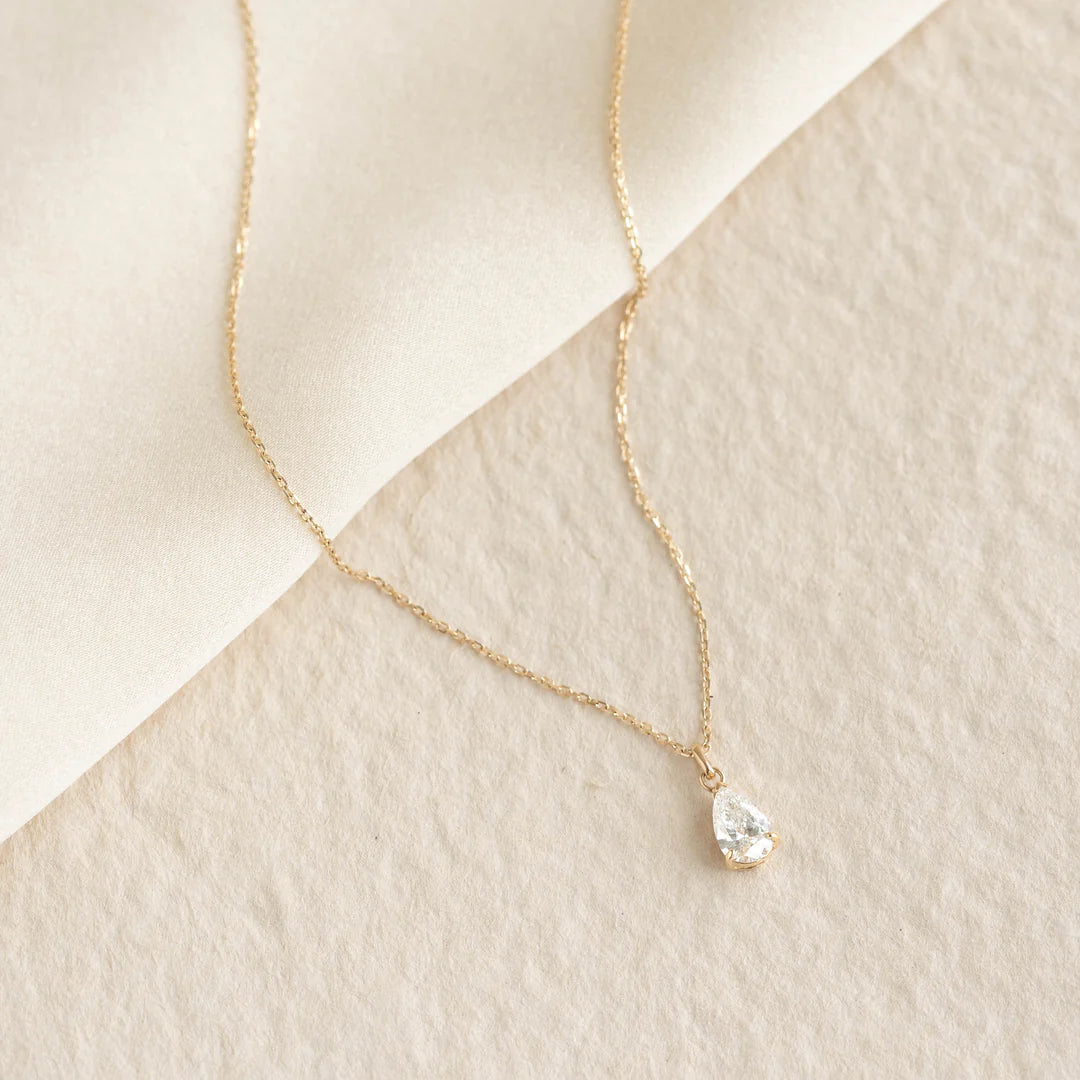 Pear Cut Lab Grown Diamond Pendant Necklace 14k Gold