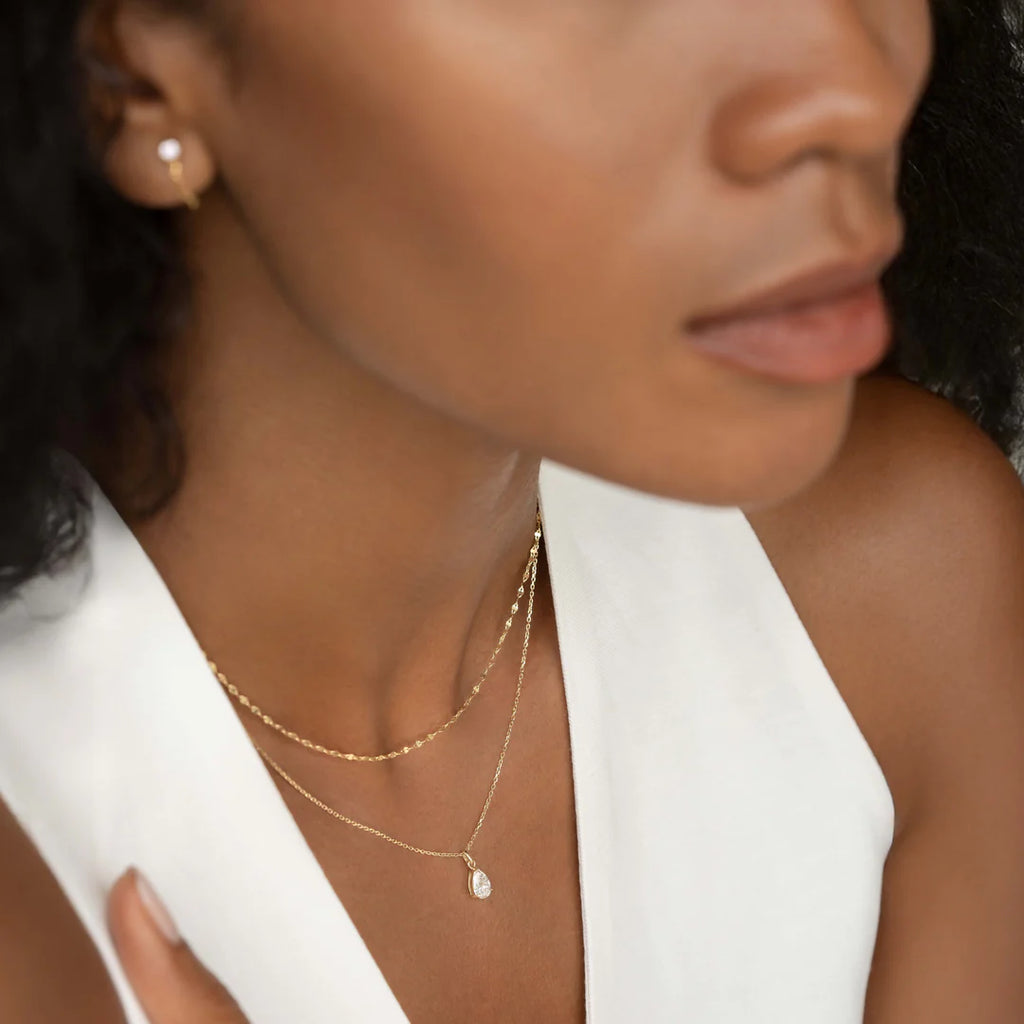 Pear Cut Lab Grown Diamond Pendant Necklace 14k Gold