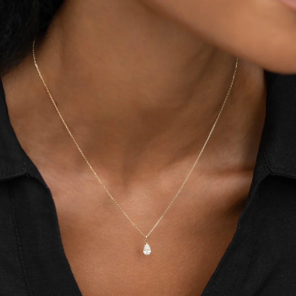 Pear Cut Lab Grown Diamond Pendant Necklace 14k Gold