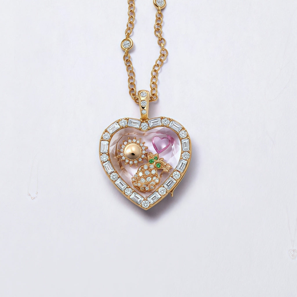 Fox Glass Locket Charm — SKU baguette heart glass filled
